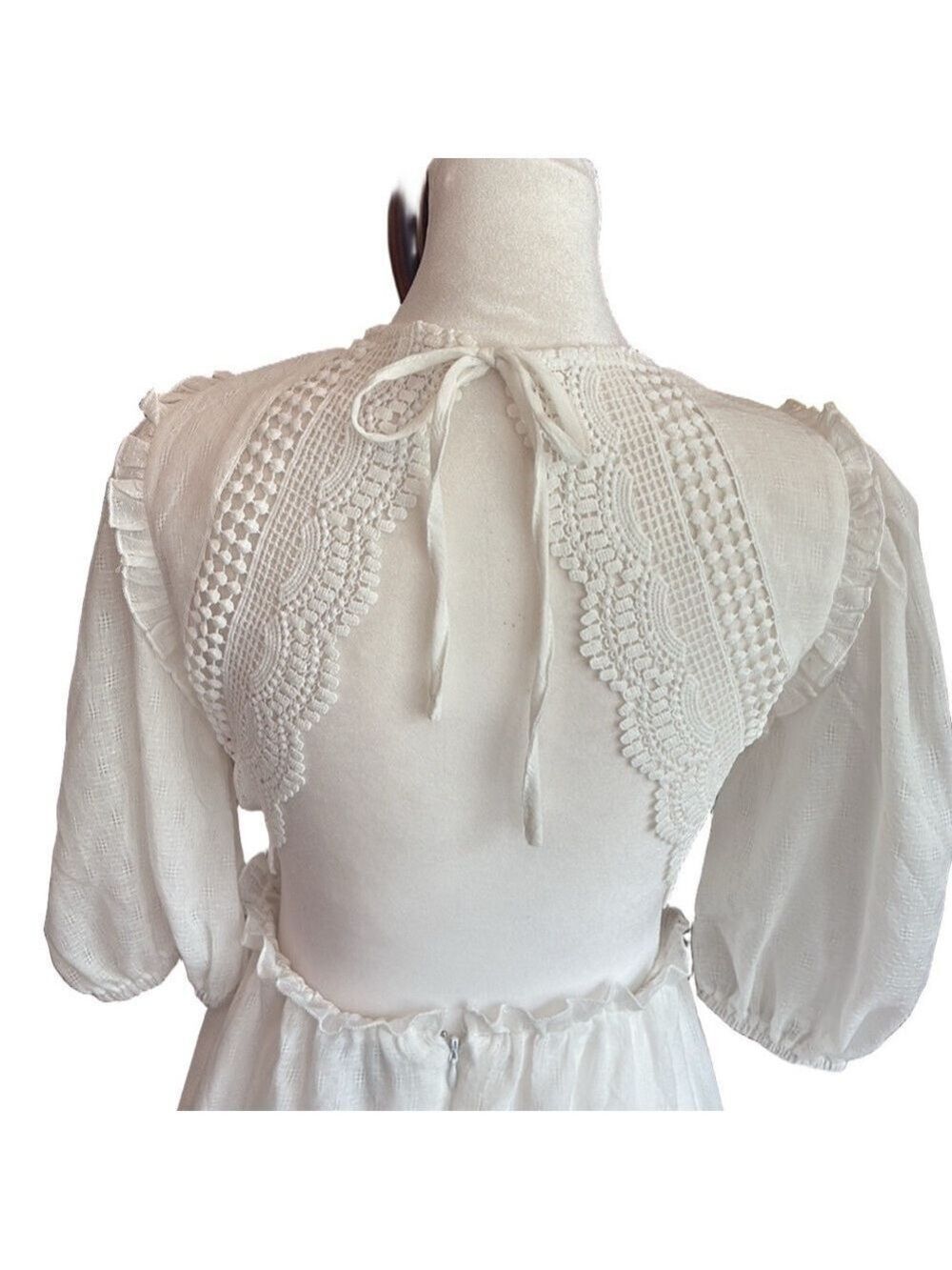 Lulu’s Size M Daylight Darling lace trim mini dress. White open back bride-to-be - Picture 7 of 14